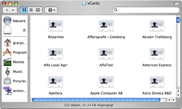 Adressbok exporterade vCards i mapp