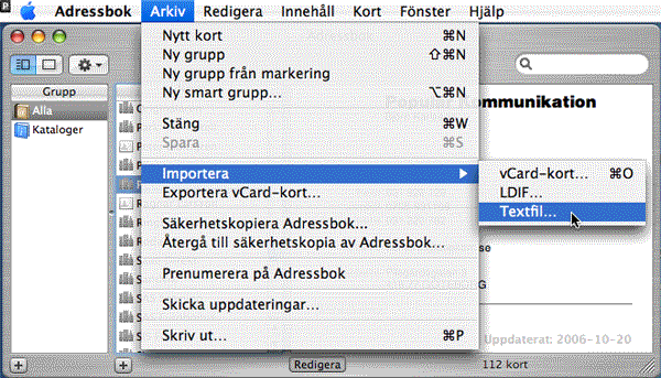 Adressbok import av kontakter fr&aring;n textfil