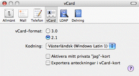 Adressbok inst&auml;llning vid export till Windows