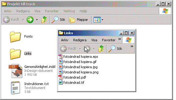 InDesign dialogruta packa projekt till tryck