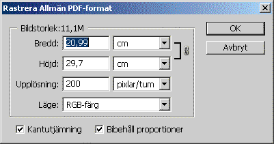 Dialogruta rastrera PDF i Photoshop