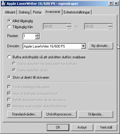 Utskrift i bakgrunden hos Windows