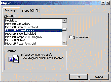 Dialogruta f&ouml;r infoga objekt via OLE