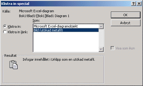 Kopiera och klistra in diagram fr&aring;n Excel
