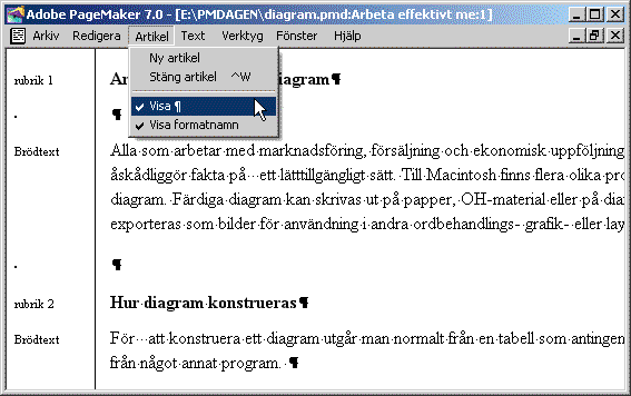 PageMaker visa osynliga tecken