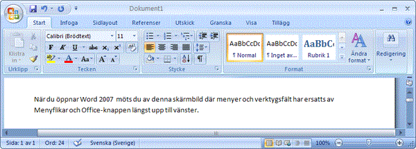 Word 2007 menyfliken Start
