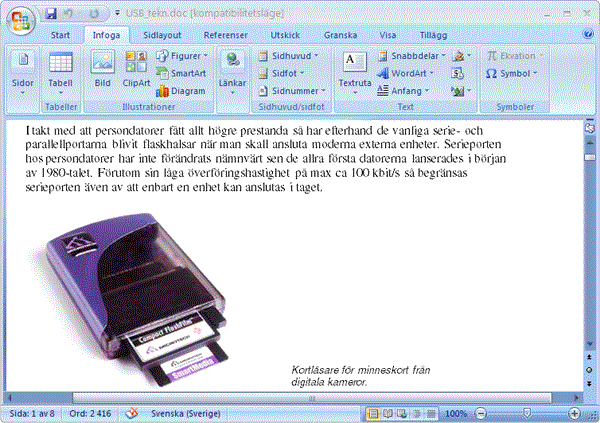 Word 2007 menyfliken Infoga